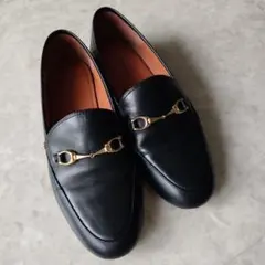 COACH黒いレザー ローファー ゴールド金具22.5