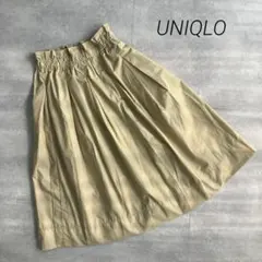 美品❣️ユニクロ UNIQLO 膝丈　ウエストゴム フレアスカート ベージュのサムネイル