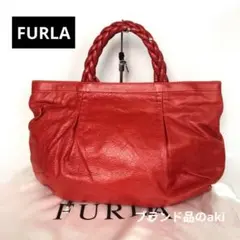 FURLA フルラ ハンドバッグ バッグ レザー 赤 レッド 編み込み ハンドル