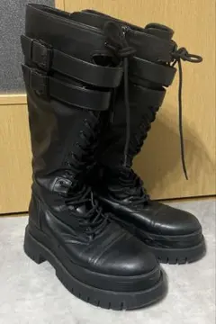ロングブーツ　編み上げ　ジッパー　ベルシュカ　38