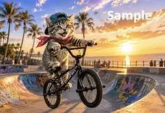 猫 BMX デジタルアート イラスト ポストカード