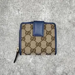 グッチ GGキャンバス コンパクトウォレット ラウンドファスナー ブルー