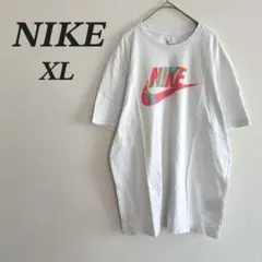 NIKE Tシャツ XL ホワイト 半袖ビッグロゴ カラフル デカロゴ ゆるだぼ