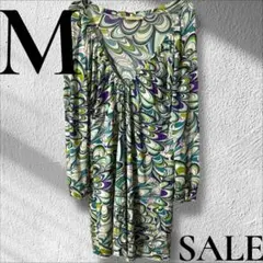 「即日発送」M〜L NORTHLAND波模様 長袖ワンピースチュニック Vネック