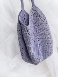 ハンドメイド かぎ編み トートバッグ 淡色パープル チューリップ　韓国風　紫