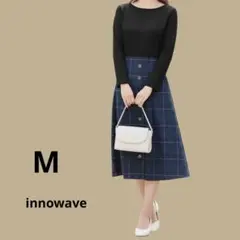 innowave 異素材切り替えワンピース 黒トップス×チェックスカート 長袖のサムネイル