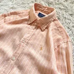 【美品】ポロラルフローレン リネンシャツ ストライプ S相当 現行タグ