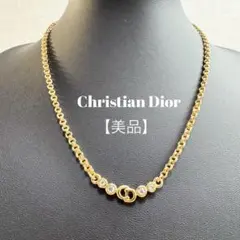 【美品】 クリスチャンディオール ネックレス CDロゴ ラインストーン ゴールド
