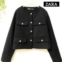 ZARA★クロップドブレザーフラップジャケット ブラック L