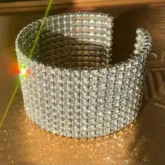 ラインストーン バングルE ブレスレット 社交ベリーダンス　シルバーキラキラ