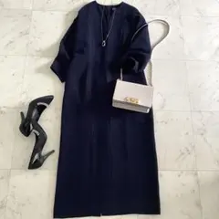 新品 アンクレイヴ コクーンスリーブ キーネックワンピース ネイビー 1