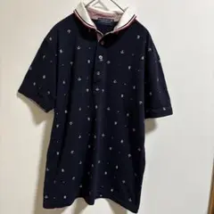 CREATION CUBE ポロシャツ ネイビー アンカー柄　Ｌサイズ