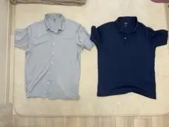 【UNIQLO】ボタン付きポロシャツ 2枚セット 水色 ネイビー色