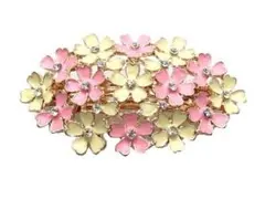 バレッタ ランダム五弁花 石付き 小判型 ピンク