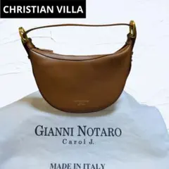 ❤美品❤クリスチャンヴィラ 2WAY ハーフムーン ショルダーバッグ 茶イタリア