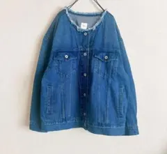 ノーカラー デニムジャケット