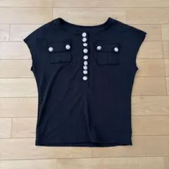【SHEIN】フロントボタン 半袖カットソー ブラックのサムネイル