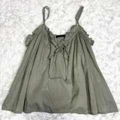 ZARA ザラ キャミソール トップス L〜LL カーキ コットン フリルのサムネイル