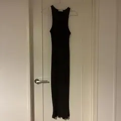 ZARA リブ ノースリーブ ロングワンピース カーキ