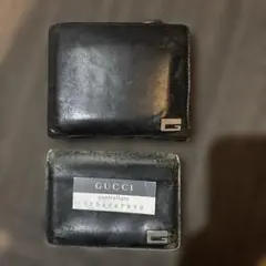 GUCCI ブラックレザー 二つ折り財布 パスケース 2点セット