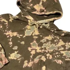 タイダイ風 パーカー L カーキ 裏起毛 プルオーバー フーディ