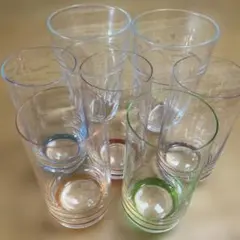 グラス7個セット　飲み口の薄いカラフル底グラス　ソーダガラス