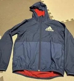 adidas フード付きウインドブレーカー 140サイズ ネイビー/レッド値下げ