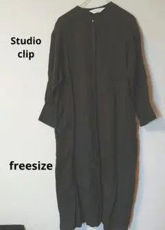 Studioclip 黒の長袖シャツワンピース ロング丈 ゆったりシルエット F