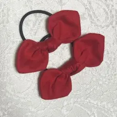 うさみみリボン ヘアゴム ハンドメイド♡無地 赤×2点セット