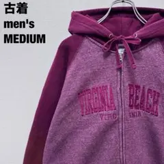 古着 パシフィック パーカー バージニアビーチ 刺繍 ジップアップ えんじ M