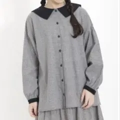 Samansa Mos2 配色前後2WAYブラウス　グレー