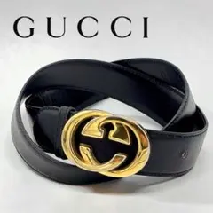GUCCI グッチ インターロッキングG レザーベルト ブラック 67〜73cm