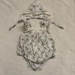 韓国子供服　花柄フード付きロンパース