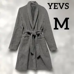 YEVS グレー ロングコート ベルト付き イーブス　ウール　襟付き　無地