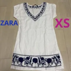 【未使用】ZARA ワンピース　麻　刺繍　ホワイト　XSのサムネイル