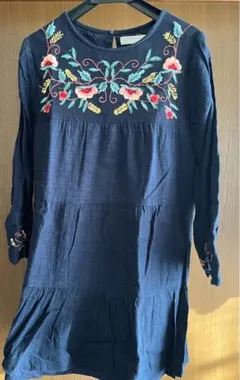 Zara Girls 刺繍入りネイビー長袖ワンピース 13/14