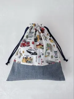 はたらくのりもの 着替え袋 ヒッコリー調 体操着袋 男の子