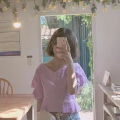 未使用品　ギンガムチェック❤︎ピンク❤︎フリルブラウス