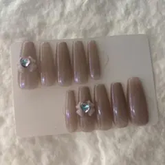 【現品/即購入可】ベージュ オーロラネイル　リボン　ネイルチップ 10個セット