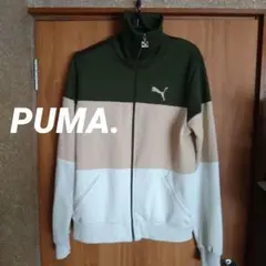 Puma トラックジャケット　ジップアップジャージ グリーン/ベージュ/ホワイト