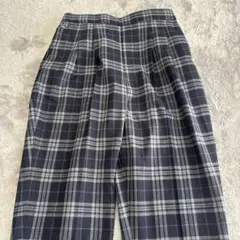 ネイビーグレー チェック カジュアルパンツ