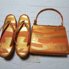 和装用バッグと下駄セット オレンジゴールド