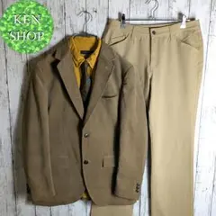 テーラードジャケットセットアップ　ブラウン　ボタニカル柄ネクタイシャツ付　古着