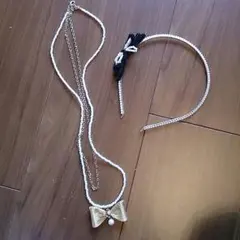 結婚式に★二点セットパールリボンネックレス＆カチューシャ
