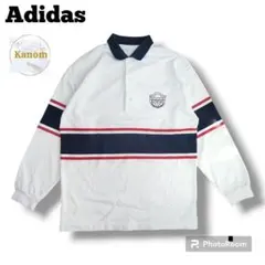 アディダス 長袖 ポロシャツ ラインパターン 刺繍ロゴ ラガーシャツ ボーダー