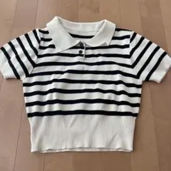 GRL グレイル ボーダー ポロニットトップス アイボリー×ブラックのサムネイル