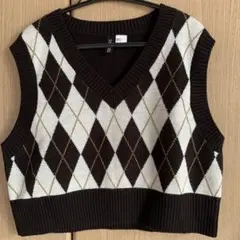 H &M、DIVIDED アーガイル Vネックニットベスト M