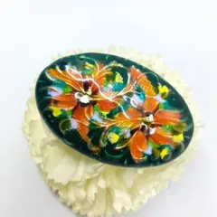 昭和レトロ　七宝焼　フラワー　ブローチ　グリーン　М/269