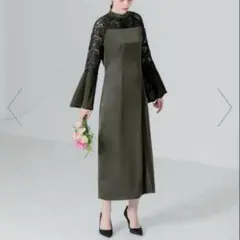 【Leja】レース切替スリットAラインロングドレスワンピース