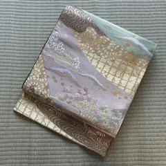 六通柄袋帯　金閣寺　紫峰水明　唐織